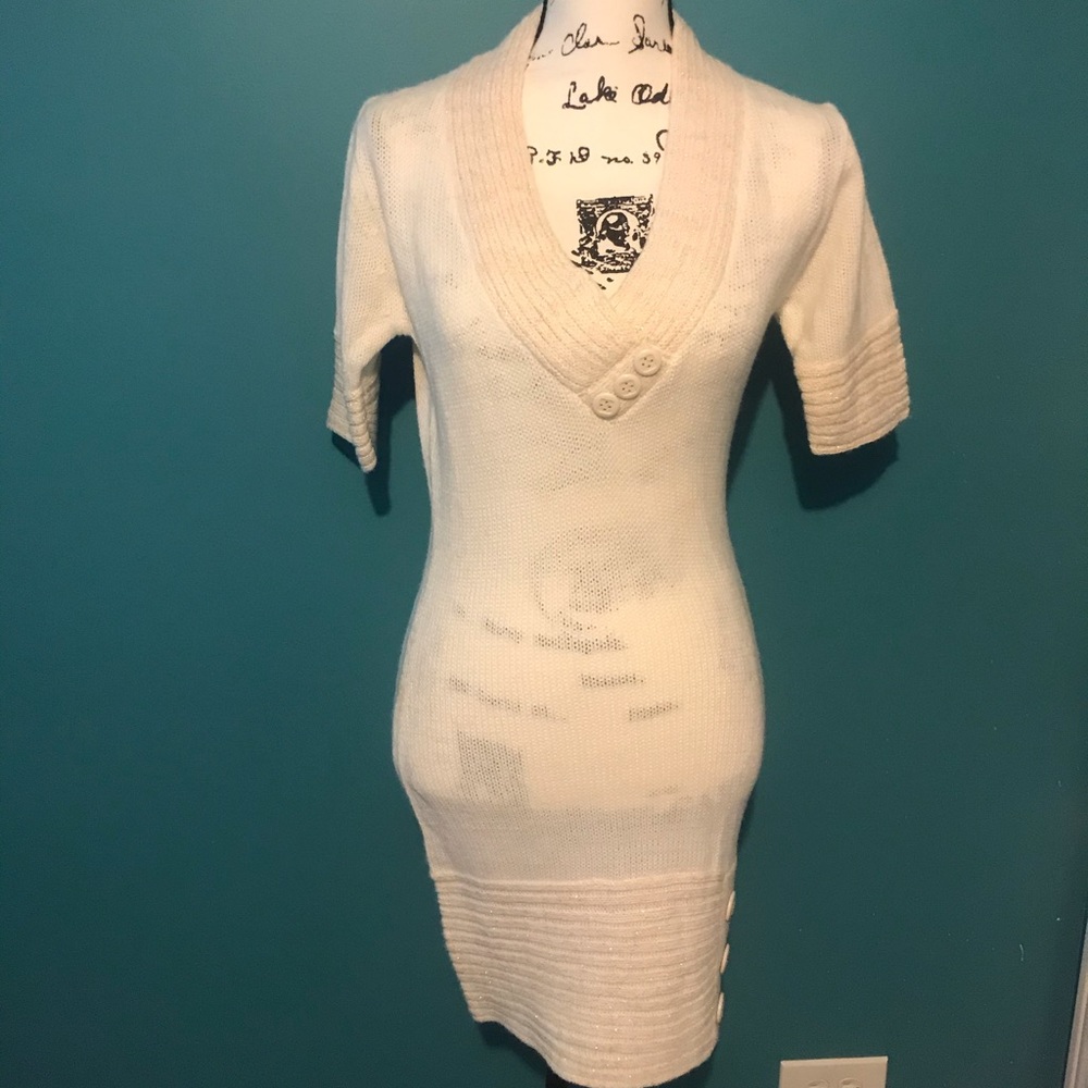 Cream and Gold 3/4 Sleeve Sweater Dress Medium